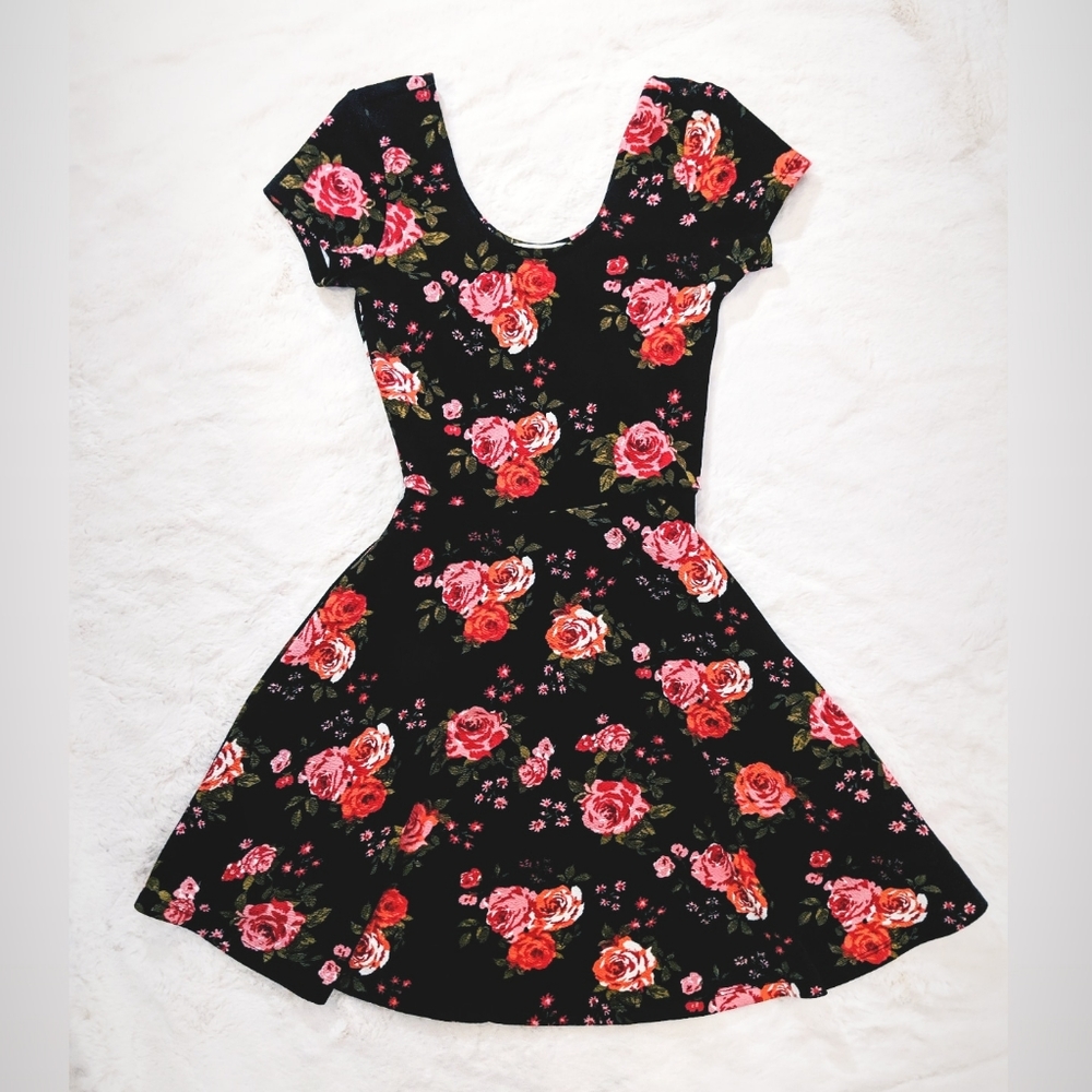 Black Floral Print Spring Dress
